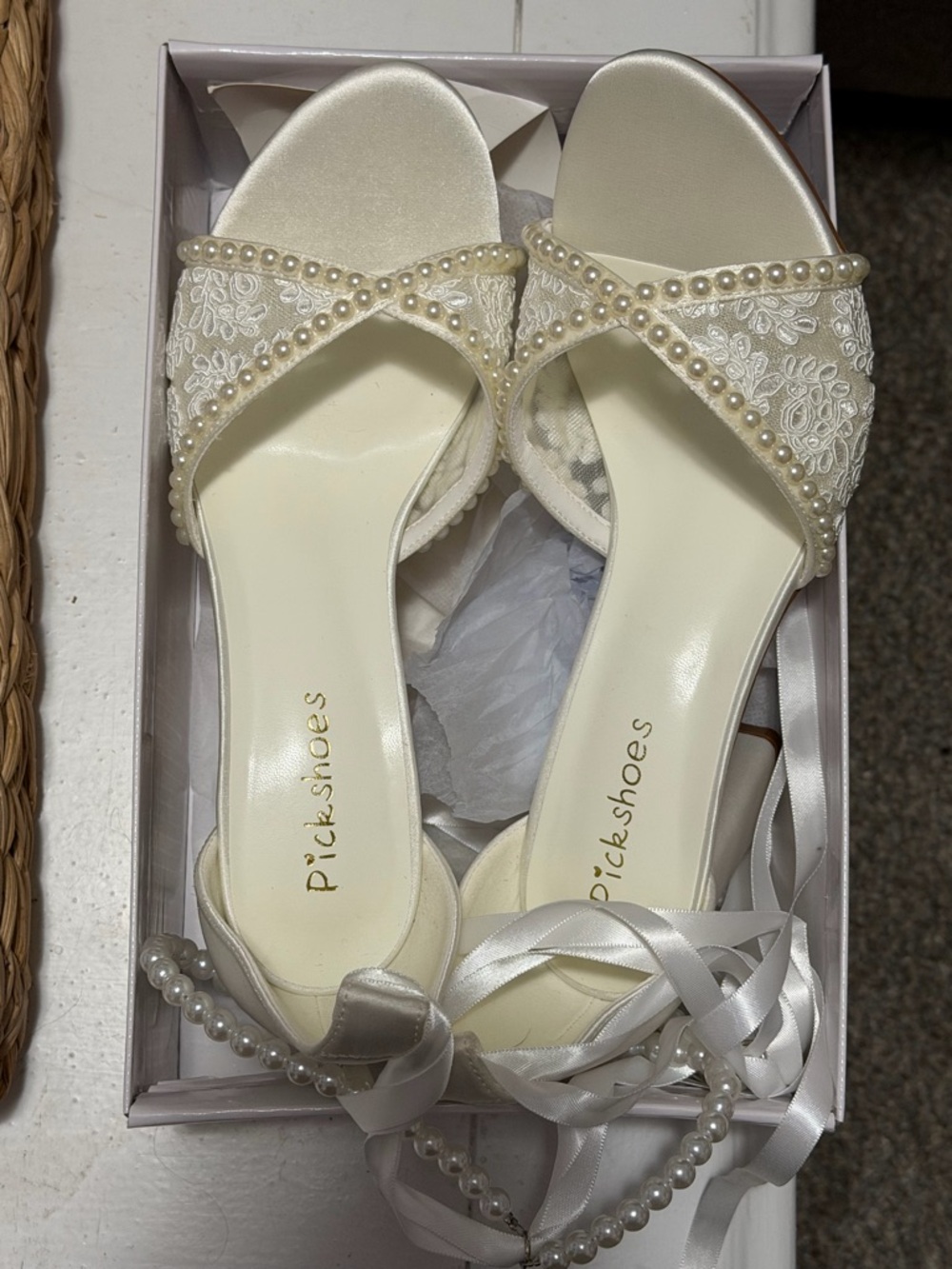Ivory Pearl Lace Slide Sandals